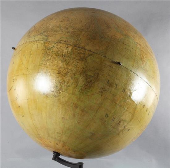 A huge late 19th century German terrestrial globe by Adolf Henze, diameter 42in. 72 in. (183 cm.) high